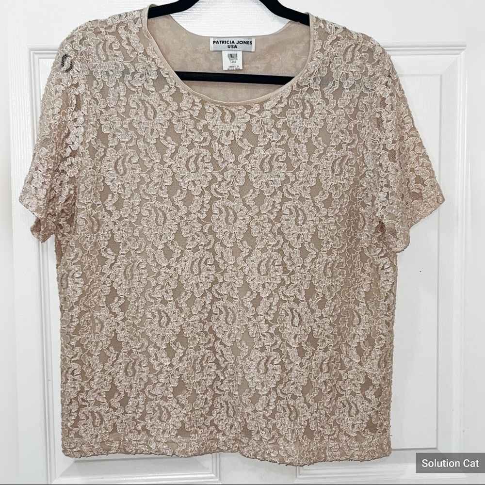 Vintage 90s Patricia Jones beige lace Blouse Top Size Large